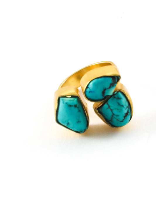 triple set gold and turquoise ring