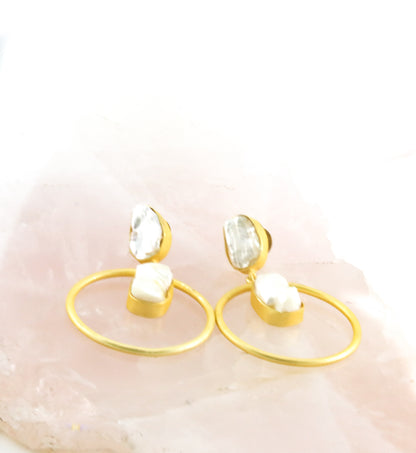 Freshwater pearls in gold hoop earrings