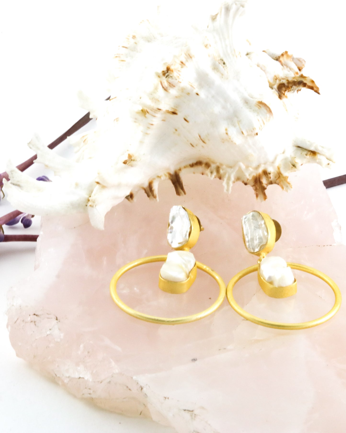 Gold luxe statement earrings pearl hoops