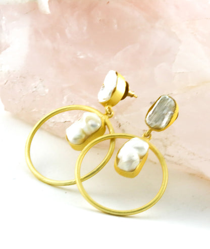 Gold luxe statement earrings pearl hoops