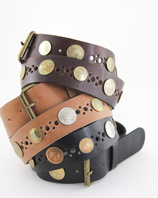 Three leather coin belts - tfa